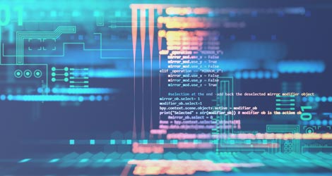Farbig glühende digitale Codes auf dunklem Hintergrund